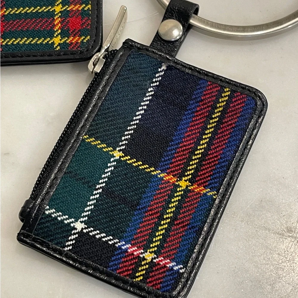 Burberry Brushed Silver Key Ring with Plaid Card Case and Coin Purse - Picture 3 of 13